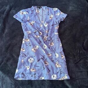 Blue floral wrap dress